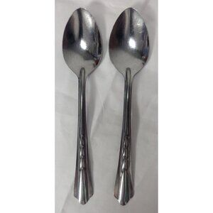 2 Vintage Gemco Stainless Flatware Spoons Chevron Pattern 7" Dinner MCM
